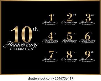 Gold banner set with anniversary numbers and logo design for anniversary celebration