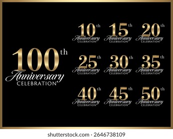 Gold banner set with anniversary numbers and logo design for anniversary celebration