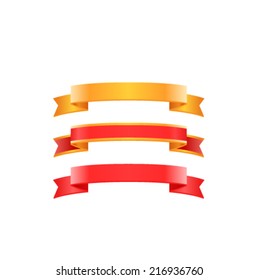 Gold banner set on red background.