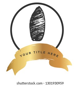 Gold Banner and Surf Board. Vector Illustration for Graphic Design, Outline, Background, Logo, T-shirt and More.