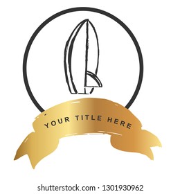 Gold Banner and Surf Board. Vector Illustration for Graphic Design, Outline, Background, Logo, T-shirt and More.