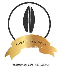 Gold Banner and Surf Board. Vector Illustration for Graphic Design, Outline, Background, Logo, T-shirt and More.