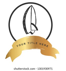 Gold Banner and Surf Board. Vector Illustration for Graphic Design, Outline, Background, Logo, T-shirt and More.