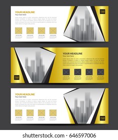 Gold Banner template vector, Horizontal header, advertising, business flyer layout