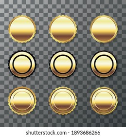 Banner dorado de fondo vectorial con placa de fantasía aislada. Juego de emblemas en blanco, vacío y en blanco de calidad