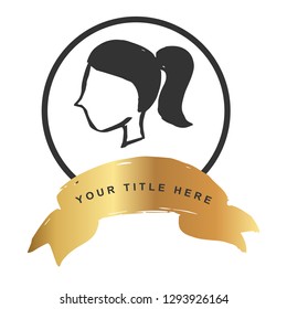 Gold Banner and Woman Female Head. Vector Illustration for Graphic Design, Outline, Background, Logo, T-shirt and More.