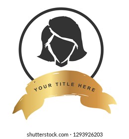Gold Banner and Woman Female Head. Vector Illustration for Graphic Design, Outline, Background, Logo, T-shirt and More.
