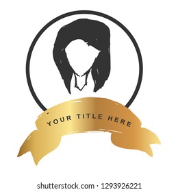 Gold Banner and Woman Female Head. Vector Illustration for Graphic Design, Outline, Background, Logo, T-shirt and More.