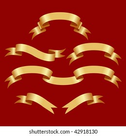 Gold banners isolated on a red background. vector illustration