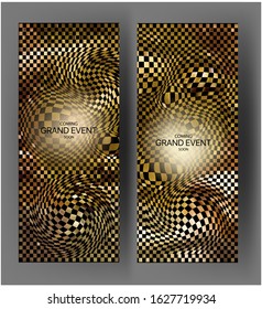 Gold banners with warped pattern on the background. Vector illustration