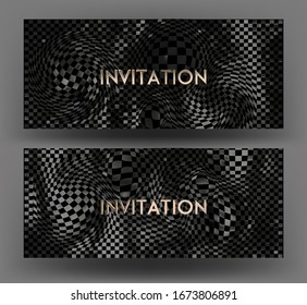 Gold banners with warped pattern on the background. Vector illustration