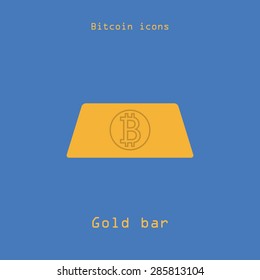 Gold bar with bitcoin sign. Flat icon vector EPS8