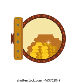 Gold bar block strongbox treasure icon. Isolated and flat illustration. Vector graphic