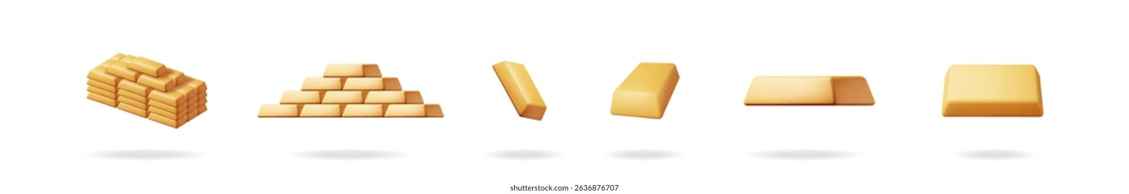 Gold bar collection, 3d icon set of financial investment and wealth symbol. Business success illustration with concept of riches.