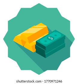 Gold Bar and Dollar icon vector isometric. Flat style vector illustration.