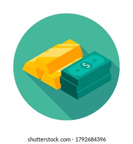 Gold Bar and Dollar icon vector isometric. Flat style vector illustration.