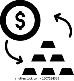 Gold Bar Exchange with Money Concept Vector Glyph Icon Design, Trade and barter Symbol on White background, Liquidation Sign