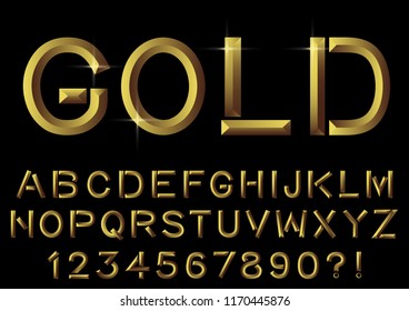 Gold bar font. Vector illustration handcrafted alphabet.