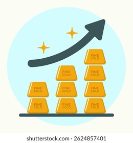 Gold bar growth chart sparkles flat design illustration
