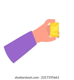 Barra de oro en mano. Ilustración vectorial.