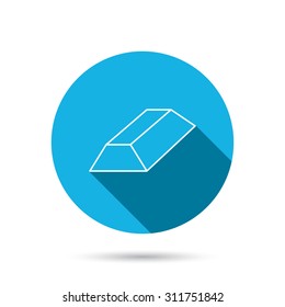 Gold bar icon. Banking treasure sign. Blue flat circle button with shadow. Vector