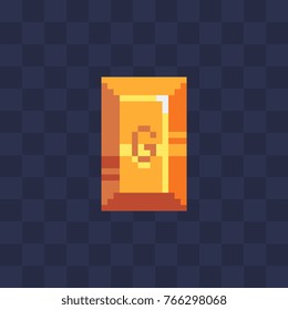 Gold Bar Icon. Pixel Art Style. Old School Computer Graphic Design. 8-bit. Isolated Vector Illustration. Game Assets.