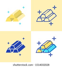 Gold bar icon set in flat and line style. Stack of bullions. Financial success symbol. Vector illustration.