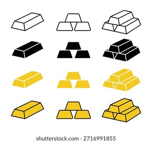 Symbolsatz für Goldbarren. Barren-Symbol. Schatzsymbol. Vektorgrafik 