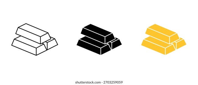 Gold bar icon set vector on white background. 