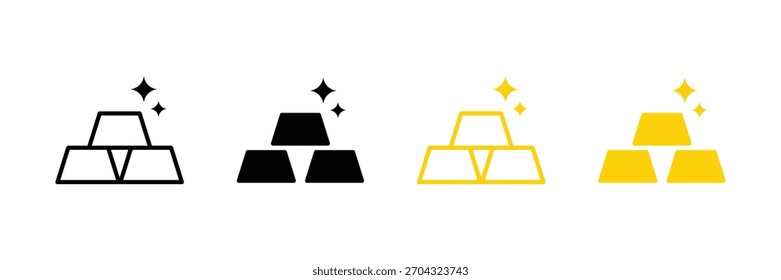 Gold bar icon set vector. Bullion and ingot symbol