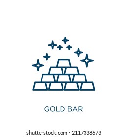 gold bar icon. Thin linear gold bar outline icon isolated on white background. Line vector gold bar sign, symbol for web and mobile