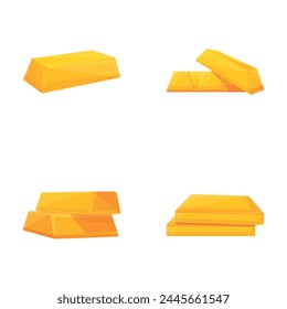 Gold bar icons set cartoon vector. Shiny minted golden bar. Financial concept