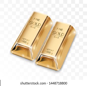 Gold bar isolated on transparent background.