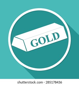 gold bar isolated on white circle with a long shadow
