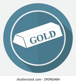 gold bar isolated on white circle with a long shadow