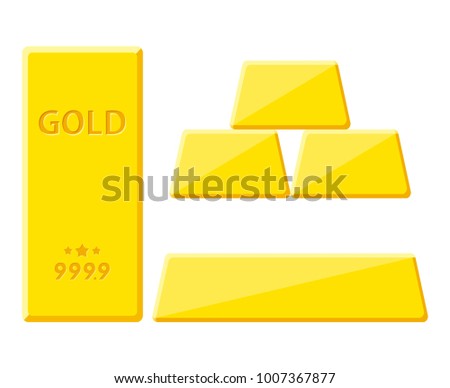 Gold bar isolated on white background. Golden bullion view from different sides. Vector illustration