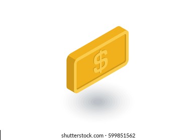 gold bar isometric flat icon. 3d vector colorful illustration. Pictogram isolated on white background