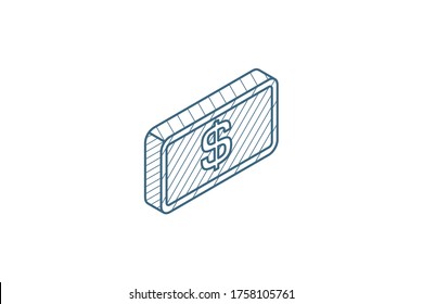 gold bar isometric icon. 3d vector illustration. Isolated line art technical drawing. Editable stroke