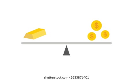 Gold bar and money on scale, balance of wealth, business and finance, cash investment, purchase properties