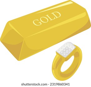 Gold Bar and Ring Vector Illustration