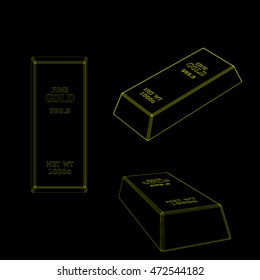 Gold bar set.Isolated on black background.Vector outline illustration.