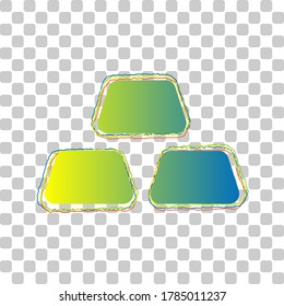 Gold bar sign. Blue to green gradient Icon with Four Roughen Contours on stylish transparent Background. Illustration.