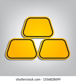 Gold bar sign. Flat orange icon with overlapping linear black icon with gray shadow at whitish background. Illustration.