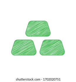 Gold bar sign. Green scribble Icon with solid contour on white background. Illustration.