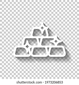 Gold bar, simple icon. White linear icon with editable stroke and shadow on transparent background