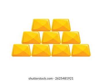 Gold bar stack icon in flat style. Golden ingot vector illustration on isolated background. Financial treasure sign business concept.