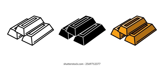 Gold bar stack icon. Golden treasure vector illustration. Wealth symbol. Precious metal bricks sign. Savings and investments financial pictogram. Banking gold ingot concept isolated.