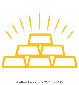 Gold Bar Stack Icon Golden Ingot Treasure Vector Illustration Outline Drawing