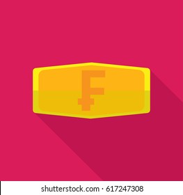 Gold bar with the symbol Franc with shadow