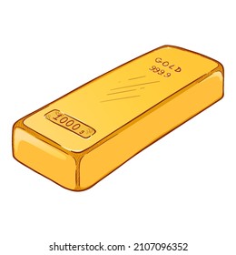 Gold Bar. Vector Cartoon Illustration of 1000g Metal Bullion. Investment Icon.